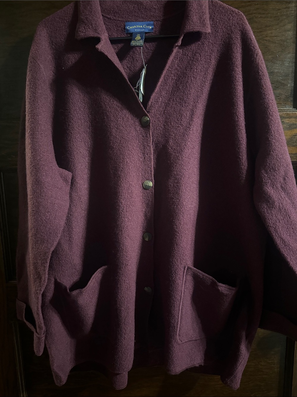 Charter Club Women's Cranberry Button-Front Wool Jacket, NWT